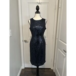 Vintage Mark & John by Gopal Navy Sequin‎ Beaded Silk Party Dress Size 10